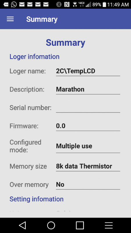 MaxiThermal NFC phone app - Summary Screen