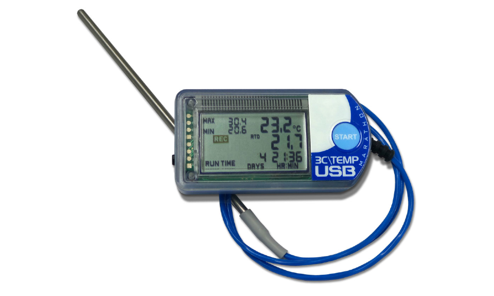 A VFC-compliant 3C\TEMP-USB NFC-Enabled digital data logger from Marathon Products.